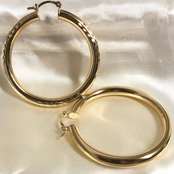 18k Gold Filled Large Hoop Earrings PRICE IS FIRM - Picture 3 of 6